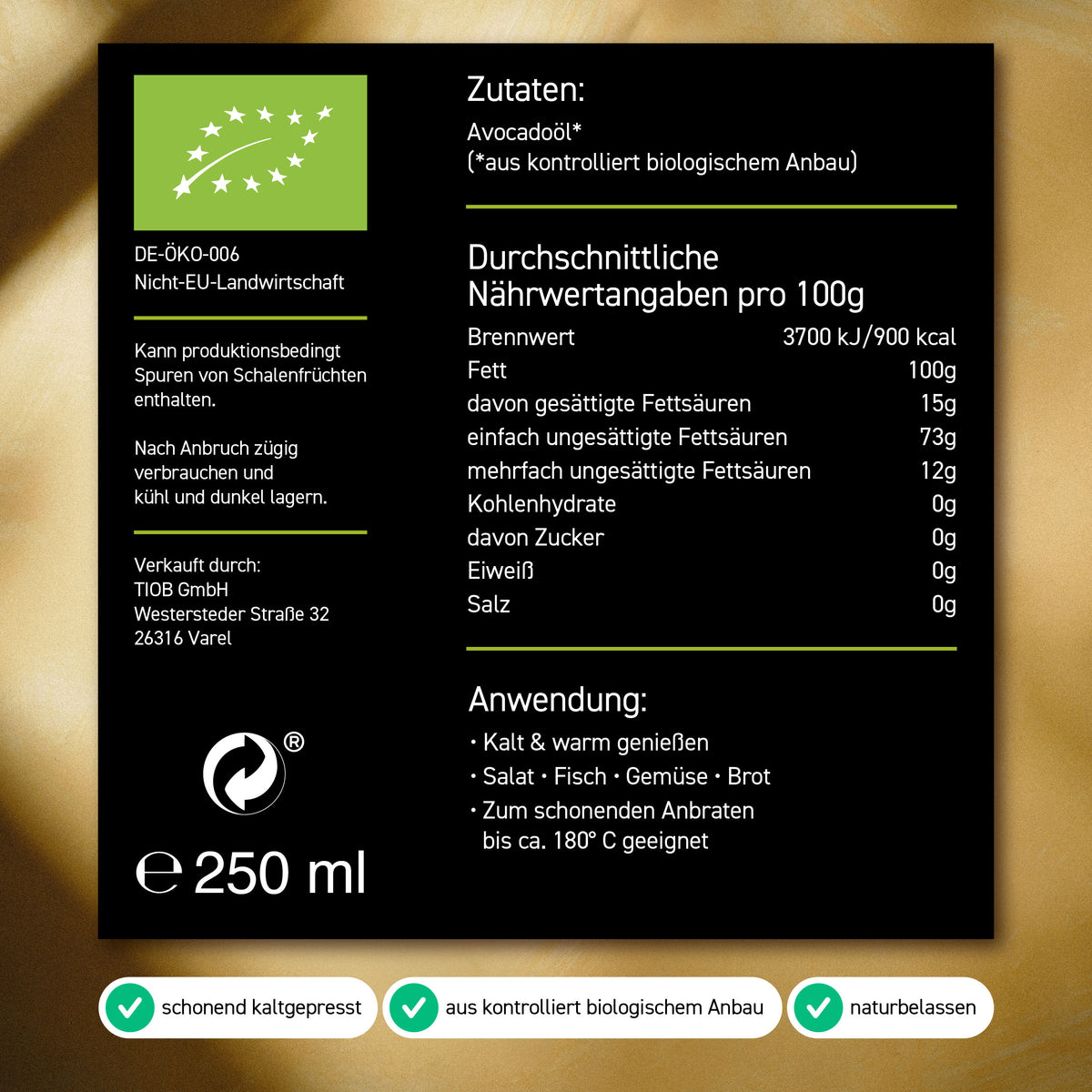 Bio Avocadoöl kaltgepresst