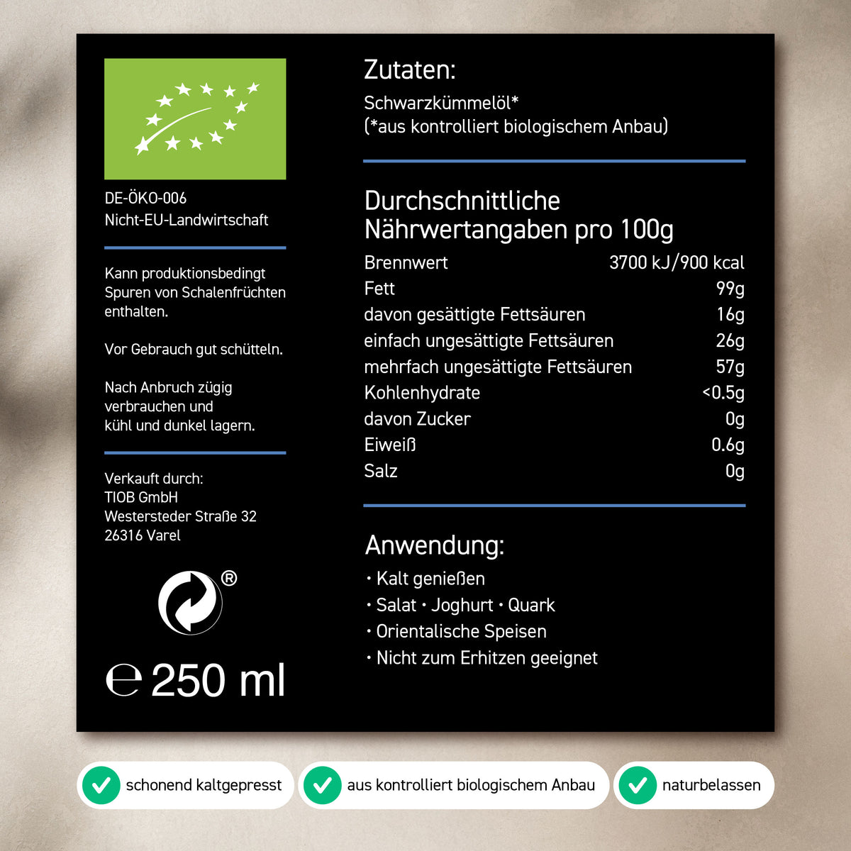 Bio Schwarzkümmelöl kaltgepresst