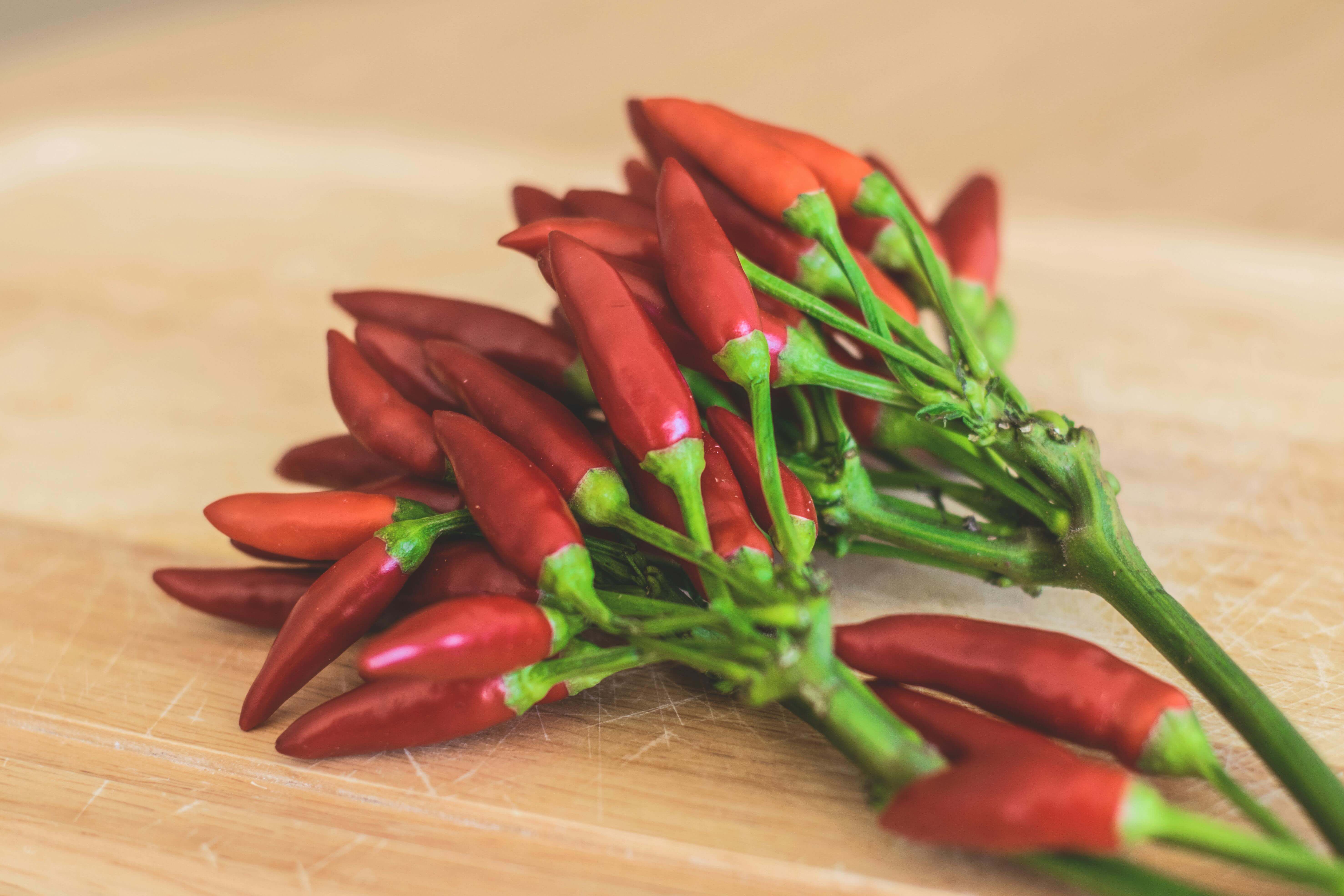 Rote Chilischoten auf einem Tisch